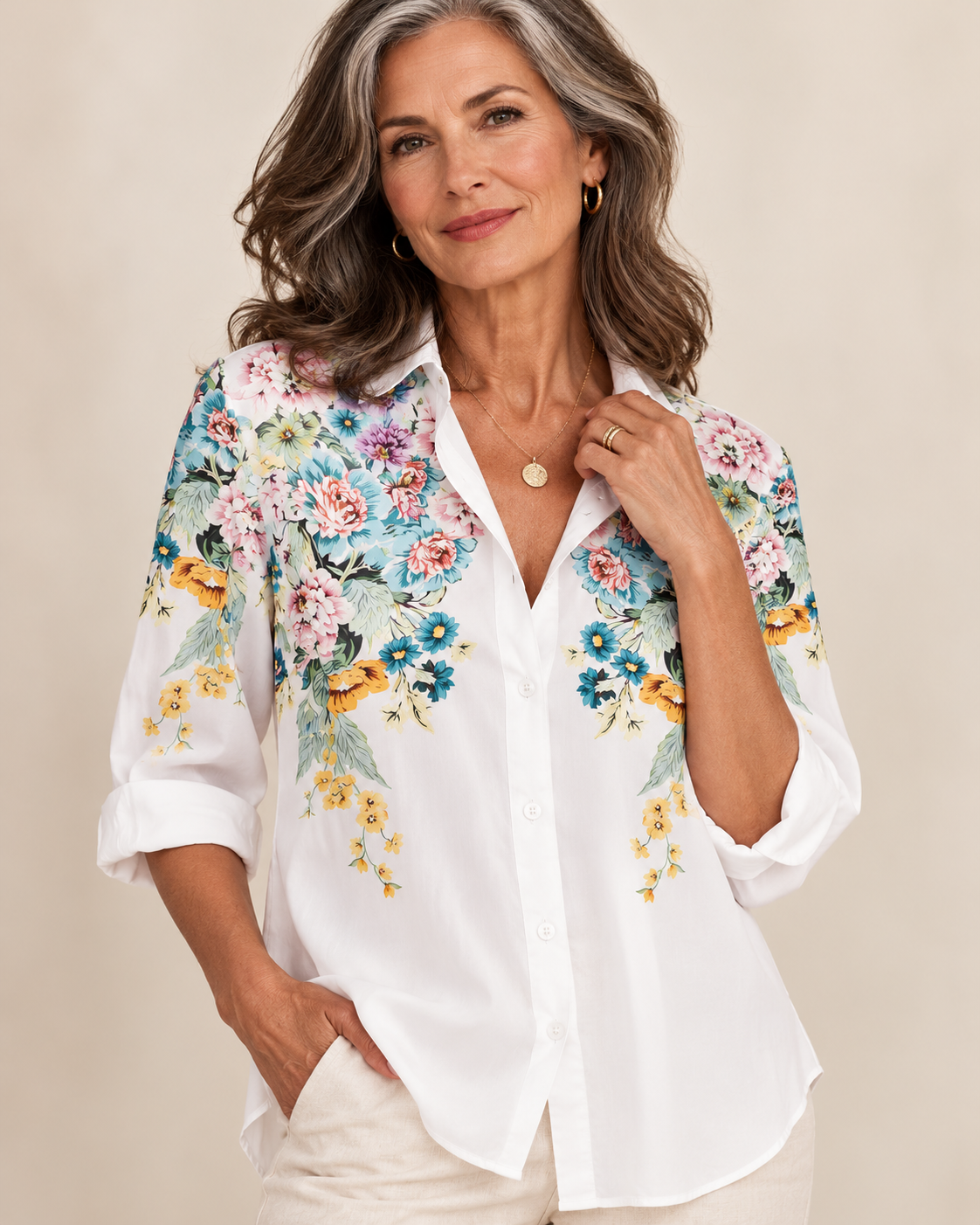 Madeline™ | Artistic Print Button-Front Blouse