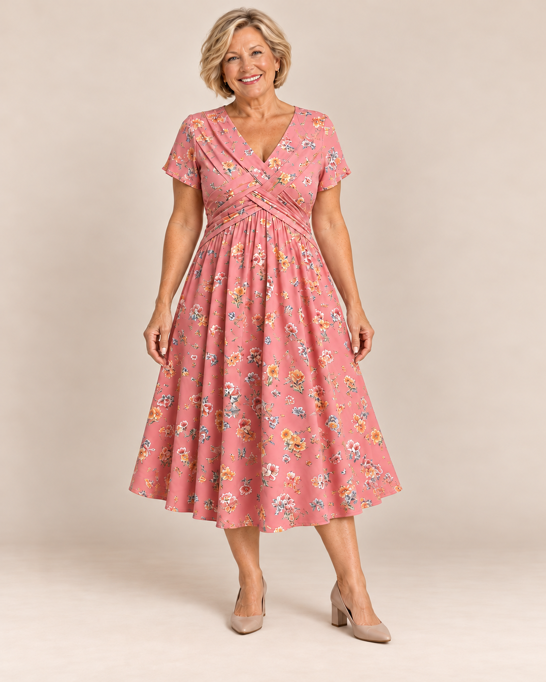 Clara™ | Floral Twist-Waist Midi Dress