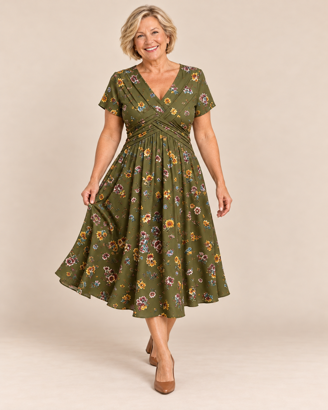 Clara™ | Floral Twist-Waist Midi Dress