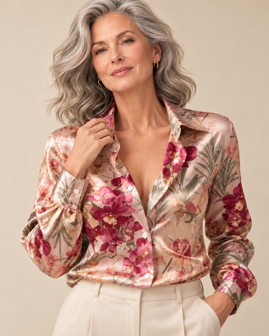 Isabella™ | Elegant Floral Satin Blouse
