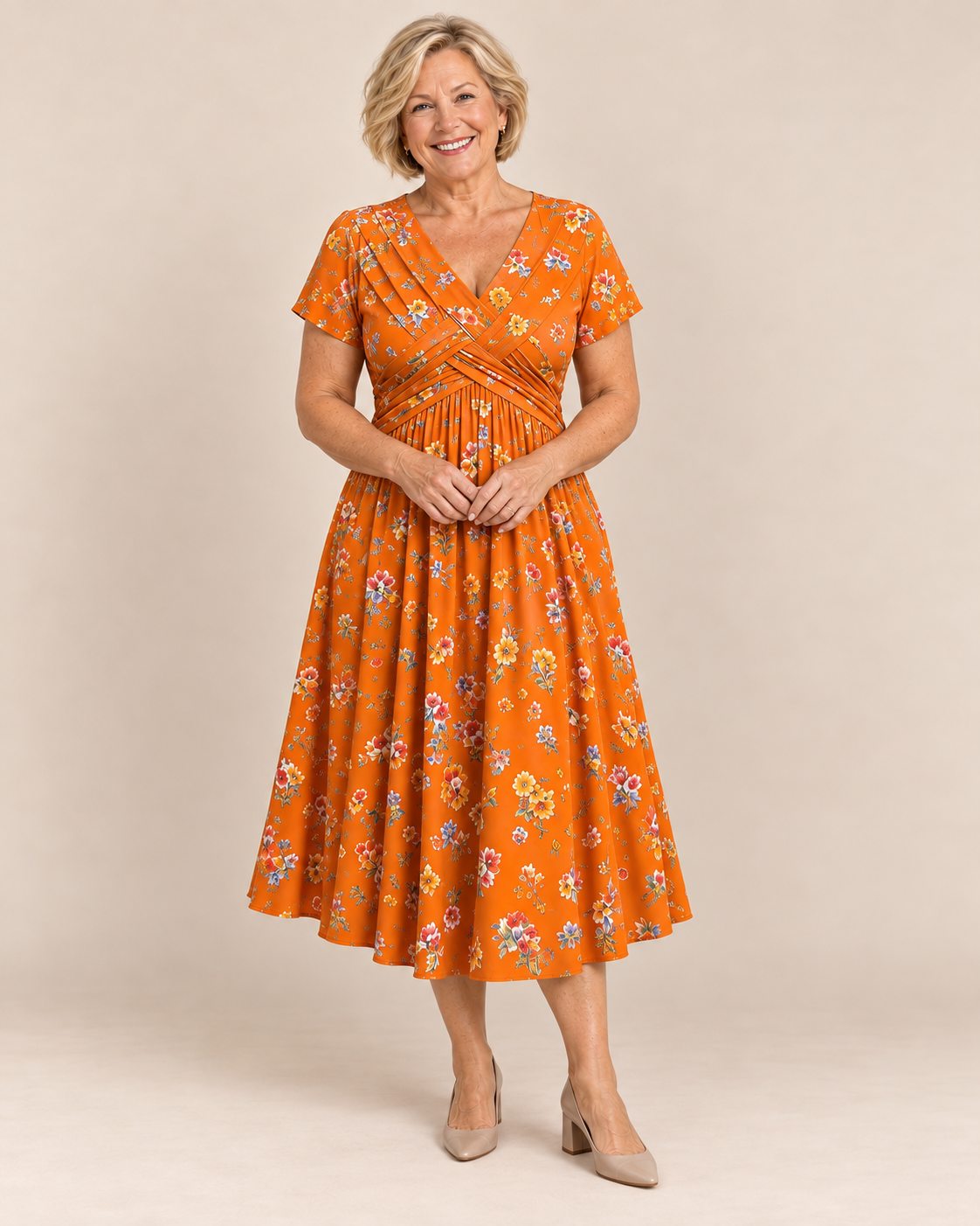 Clara™ | Floral Twist-Waist Midi Dress