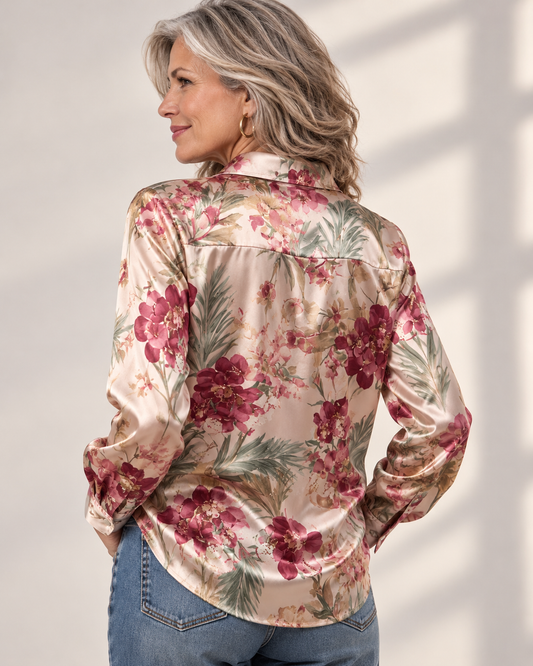 Isabella™ | Elegant Floral Satin Blouse