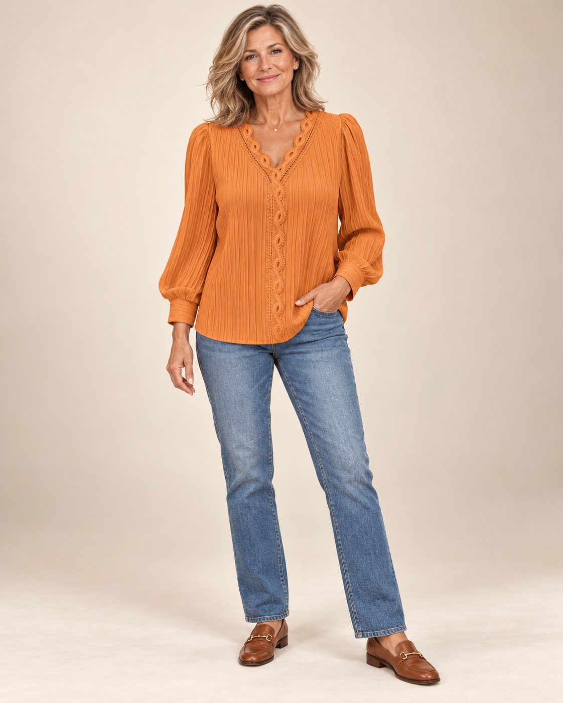 Audrey™ | Elegant Lace-Trim Blouse