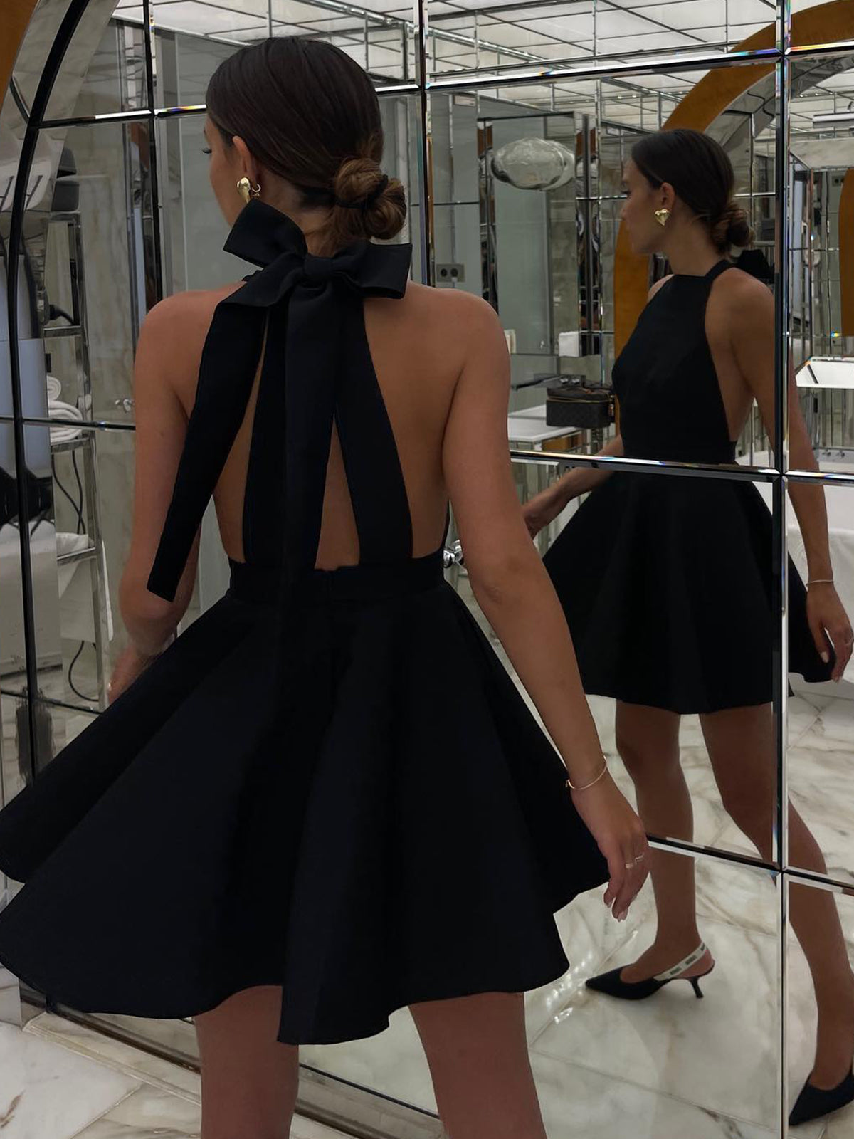 MIA | ELEGANT SATIN MINI DRESS WITH PLEATS AND OPEN BACK