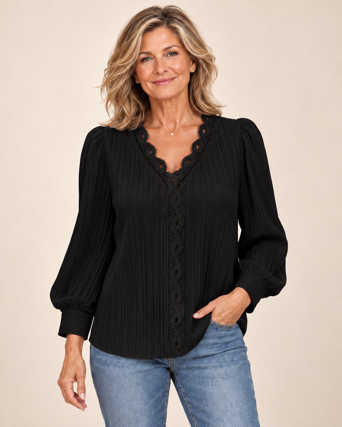 Audrey™ | Elegant Lace-Trim Blouse