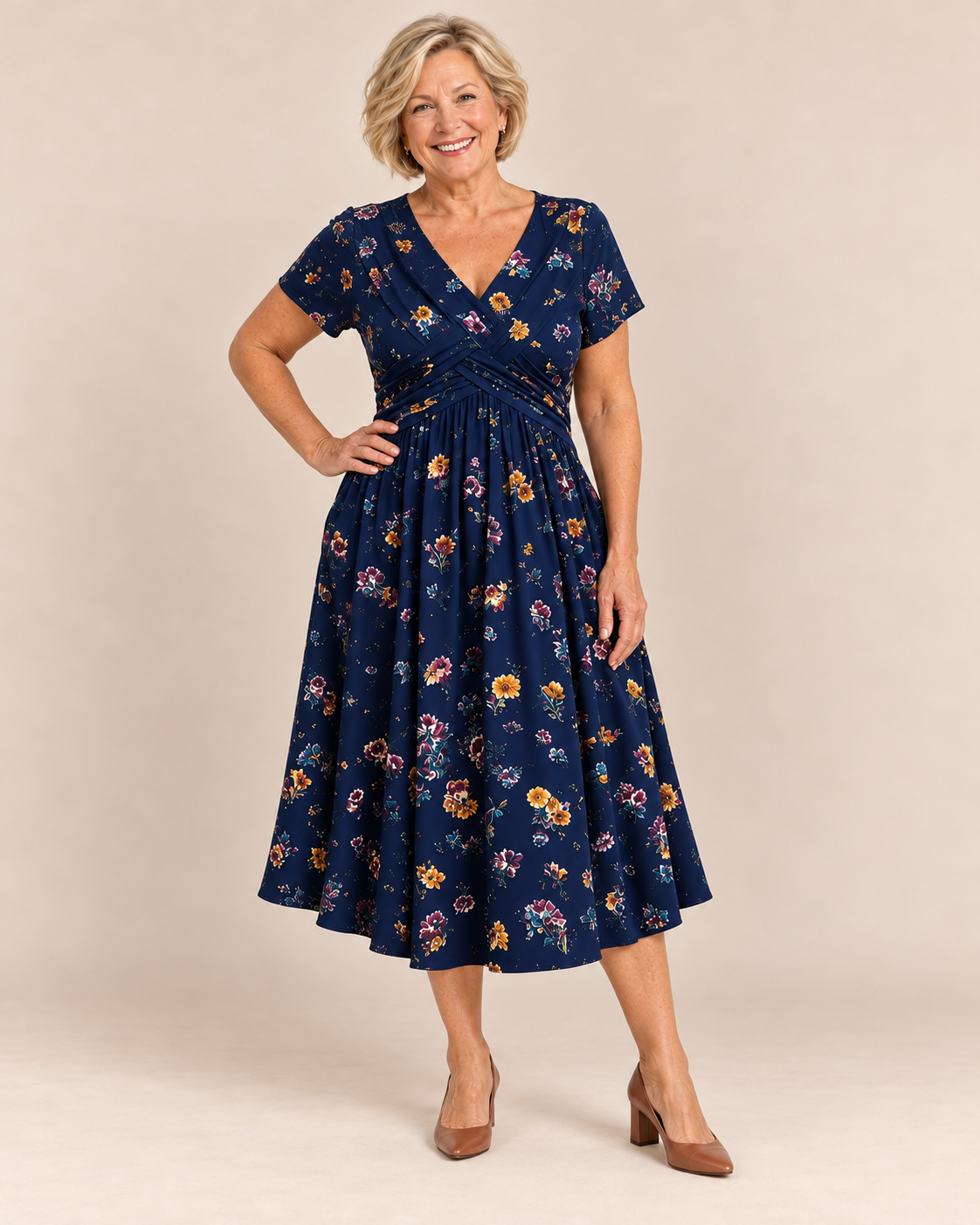 Clara™ | Floral Twist-Waist Midi Dress