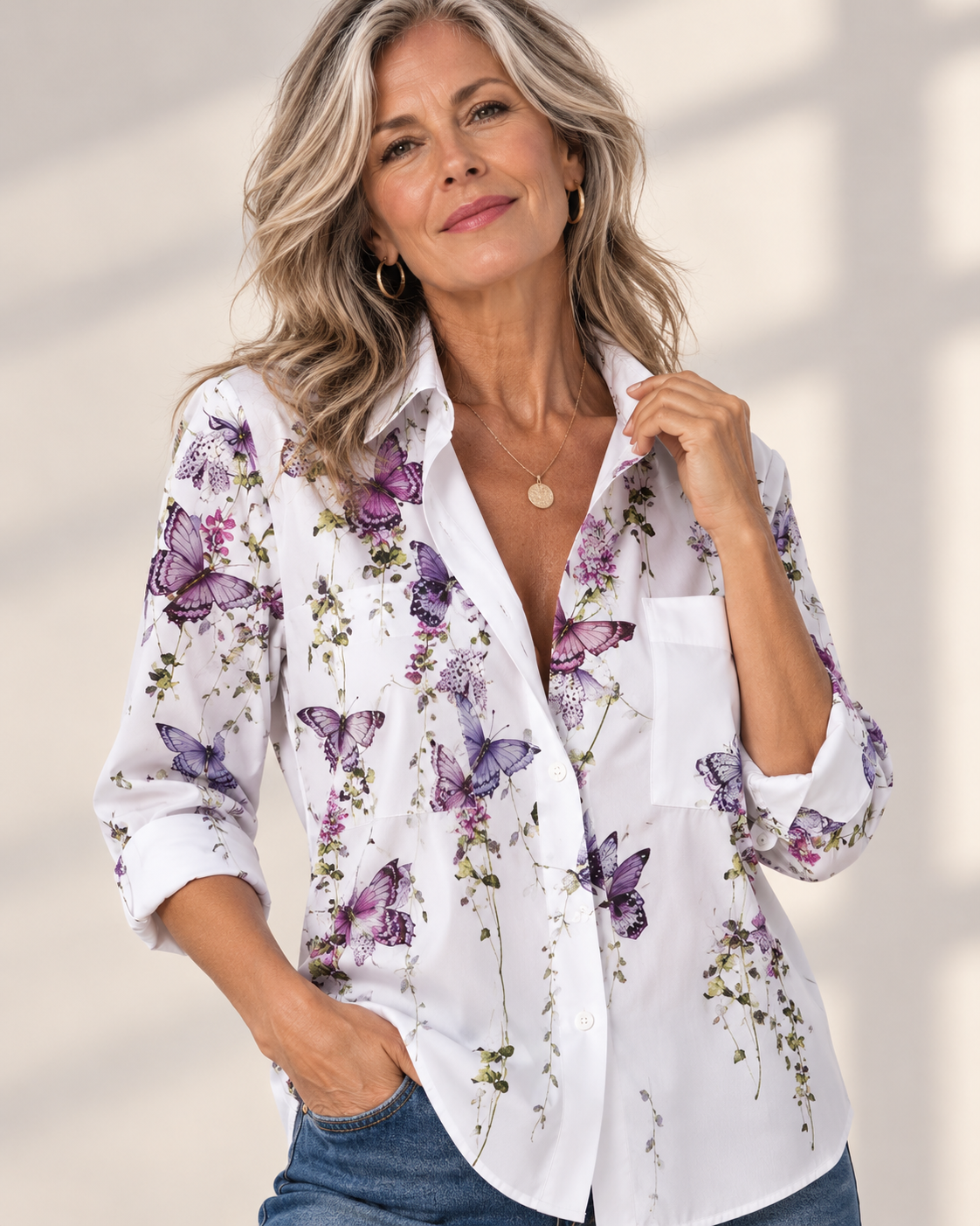 Madeline™ | Artistic Print Button-Front Blouse
