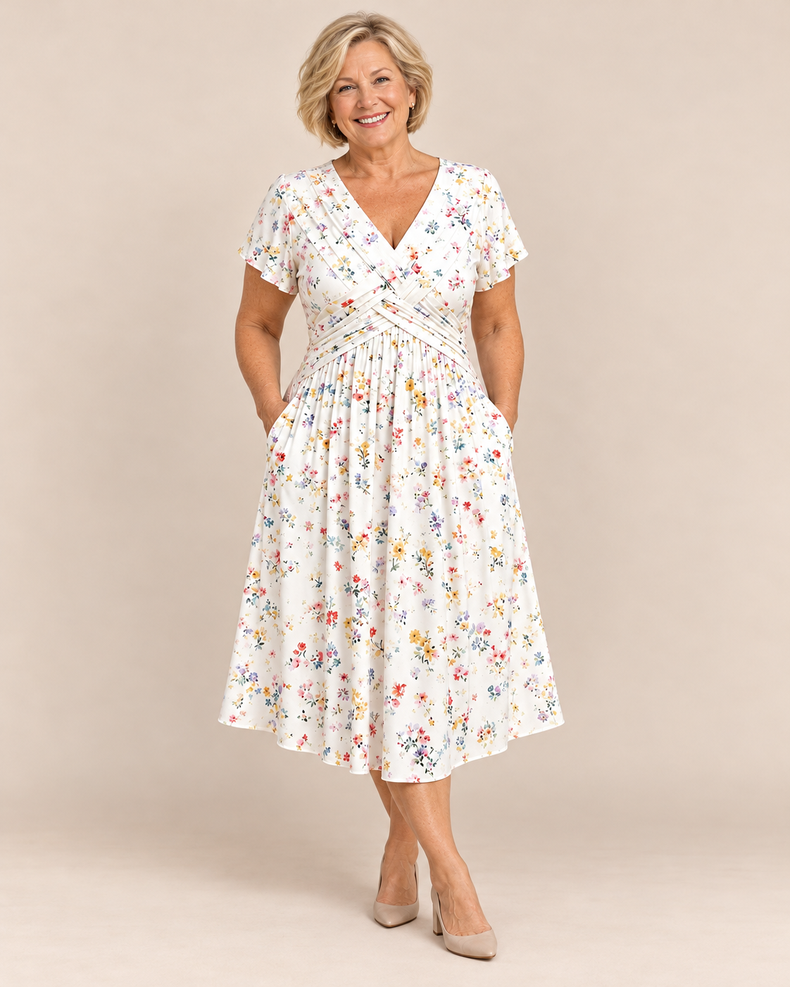 Clara™ | Floral Twist-Waist Midi Dress